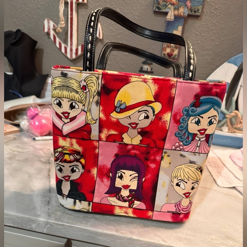 Colorful Cartoon Print Women's Bag with pouch wristlet holder 9in tall 10in wide